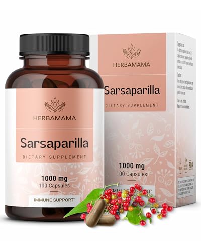 HERBAMAMA Sarsaparilla Root Capsules - 1000mg Sarsaparilla Powder for Herbal