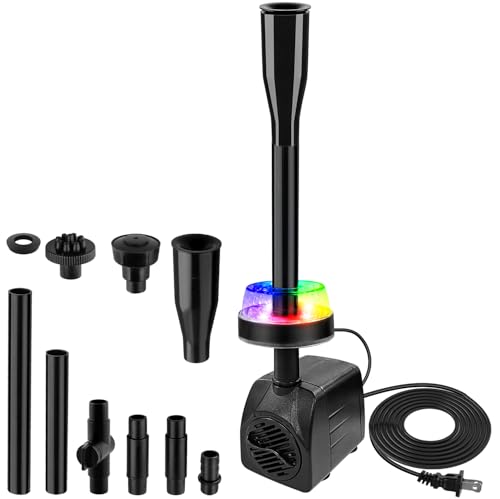 CREPOW 15W 800L/H Submersible Pond Fountain Pump with LED Lights