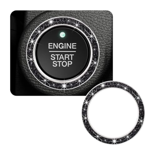 Image of Car Bling Crystal Rhinestone Engine Start Ring Decals, Sparkling Diamond Car Push Start Button Ignition Ring Sticker, Auto Key Ignition Knob Ring Decoration for Women Girls (Black)