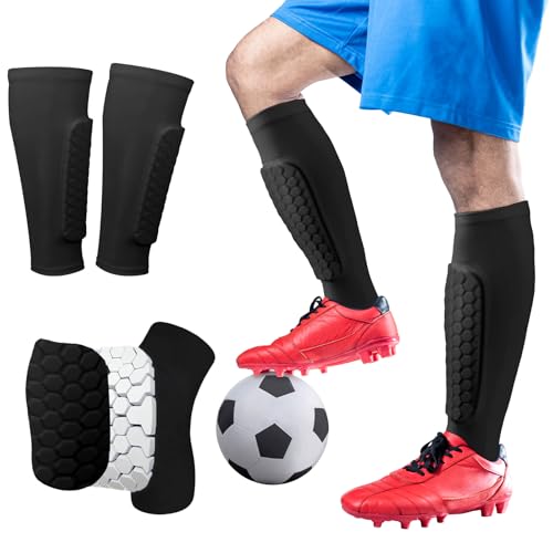 vsshe 1 par de espinilleras de fútbol para niños y Adultos, espinilleras, espinilleras Deportivas para Hombres y Mujeres, Medias con espinillera integrada para fútbol(Negro)-Talla L