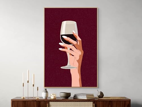 Tableau abstrait de verre de vin rouge grand format sur châssis