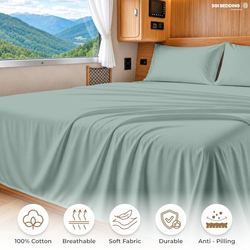 Image of SGI bedding 100% Egyptian Cotton Sheets RV King Size - 600 Thread Count Sheets Set, Soft, Cooling, 15 inch Deep Pocket, Luxury Hotel Bedding, Breathable, Durable - Aqua Green