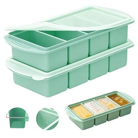 Foreverup Silikonowa forma do zamrażania z pokrywką, 2 sztuki, forma do zamrażania zup do zamrażarki, forma do lodu z pokrywką, 4 komory po 250 ml, pojemnik do zamrażania zup, pojemnik do zamrażania