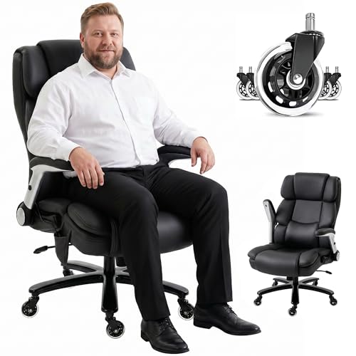 HOMCOM Ergonomic Office Chair with Inflatable Adjustable Lumbar Support, 400 Lbs Heavy Duty High Back Desk Chair with Pet-Friendly Fabric, Wide Seat, Flip-Up Arms, 4-Level Gas Lift, Black