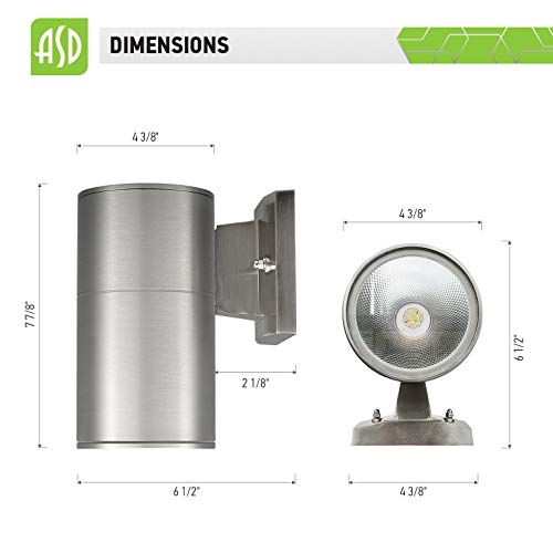 Asd Led Cylinder Modern Outdoor Wall Light 9W (60W Equiv) 750Lm 5000K Daylight 120V, Patio Wall Light Fixture, Wet Rated, Stainless Steel Wall Sconce, Etl & Energy Star #TOP2