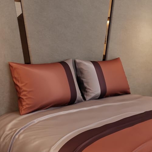 Image of Stoa Paris 300TC UltraSatin Super Size Bedsheet with 2 Pillow Covers, 274cm x 274cm Ideal for King & Double Bed, Gentle on Skin & Hair, Fade & Wrinkle Resistant, Quick Dry, Vogue - Champagne, Wine