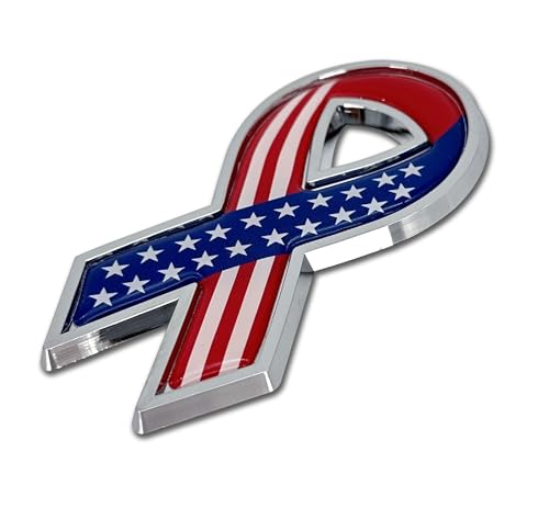 Image of Elektroplate USA Flag Ribbon OEM Chrome Emblem for Cars, Trucks, and All Auto | Universal Fit at 3.25 inch x 2.5 inch | Weatherproof