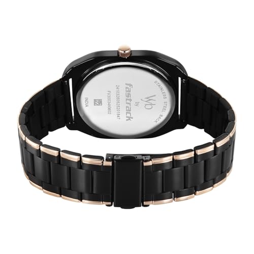 Image of Fastrack Vyb 6.0 Aviator Quartz Black Shaped Dial Men's Watch | Stainless Steel Strap Material Analog | Guys Analog Watches - FV30034KM02W