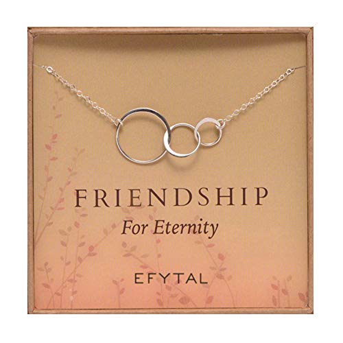 EFYTAL Three Friend Necklace, Sterling Silver Friendship Interlocking Infinity Circles Gift For 2-3 Best Friends