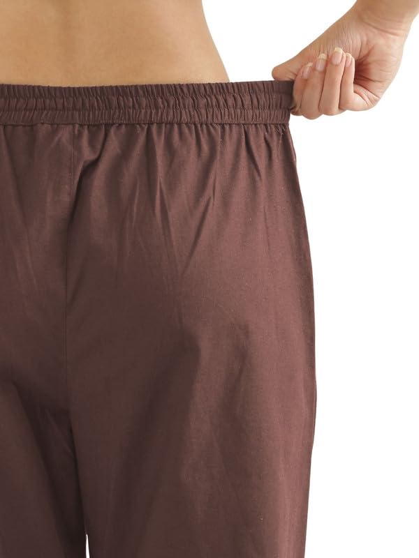 Image of SAADAA Cotton Straight Pants for Women | Breathable Everyday Wear Trousers | Drawstring, Deep Pockets & Elastic Waistband | Casual & Comfortable Fit