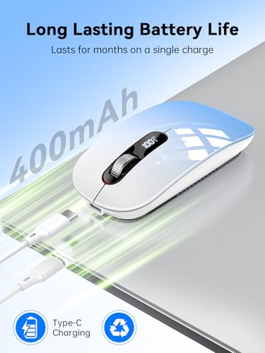 Image of Wireless Bluetooth Mouse, Bluetooth 5.0 /4.0 & 2.4G Tri-Mode, Type-C Rechargeable with LED Screen Display, Ergonomic Silent Click for Laptop /PC /Tablet /MacBook, Multi-Device & Office Use