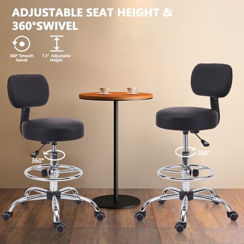 Image of KLASIKA Drafting Stool Chair with Back, Adjustable Foot Rest Backrest Swivel Rolling Stool, Multi-Purpose Office Desk Chair, Thickened Seat for Home Bar Spa Kitchen Shop 2pack