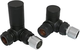 NRG Modern Manual Corner Radiator Valves15mm Designer Lockshield Central Heating Valve Black