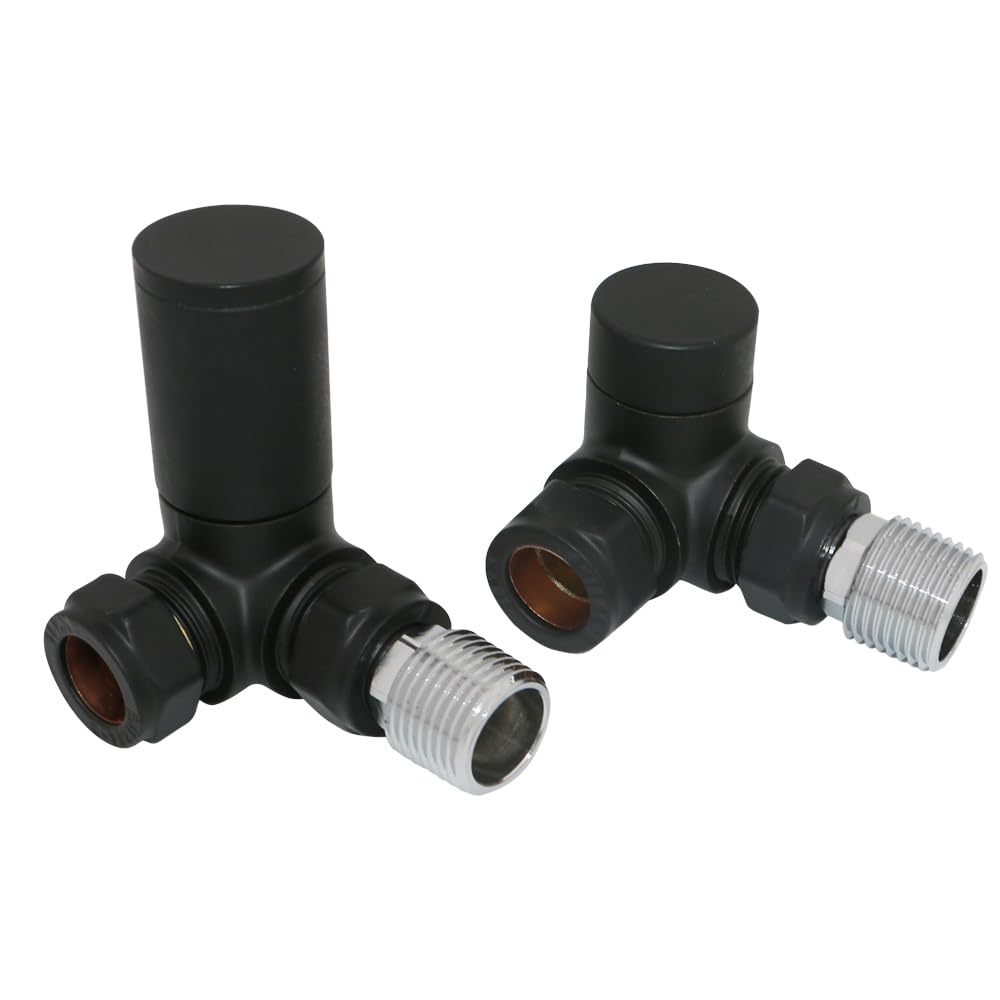 Nrg Corner - Black Modern 15Mm Designer Manual Corner Radiator Valves + Lockshield Valves Black