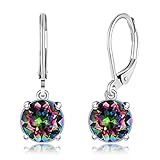 CiNily Leverback Dangle Earrings Created Mystic Rainbow Crystal Drop Earrings White Gold Plated Hypoallergenic Jewelry for Women for Sensitive Ears 8 mm
