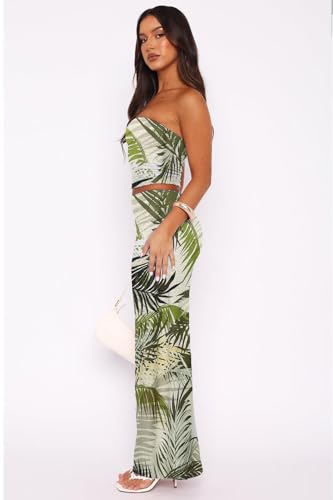 Image of Two Piece Dress Outfits for Women Sleeveless Tube Tops Bodycon Maxi Dress Summer Strapless Crop Top Sexy Suits Set
