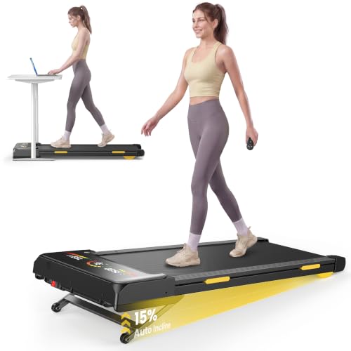 TOPUTURE Walking Pad Treadmill with 15% 15-Level Auto Incline 3.0HP Quiet Brushless Under Desk Treadmill Compact Treadmills for Home/Office RGB LED Screen Bluetooth Speaker Remote/App Control