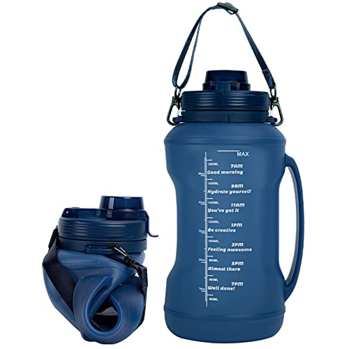 Shozxlcci 2L/64OZ Collapsible Water Bottle with Straw, Food Grade Silicone Foldable Leak Proof Dust-Proof Sports Bottle, Reusable Portable Travel Water Bottles for Outdoor/Cycling/Hiking/Camping/Gym