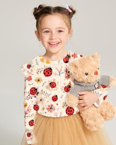 DDSOL Toddler Girl Long Sleeve Shirt Dino Ladybug Butterfly Strawberry Ruffle Long Sleeve Tops for Kids Girl 2-7 Years4