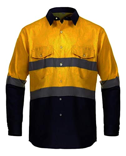 Just In Trend High Visibility Hi Vis Reflective Safety Work Shirts (3X-Large, Yellow/Navy Blue)