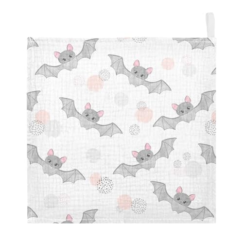 Image of vvfelixl Cute Watercolor Flying Bats Baby Burp Cloths Baby Muslin Washcloths for Boys Girls Cotton Baby Face Towel for Newborn Infants Soft and Absorbent 11.8 X 11.8 in, 5 Pack White