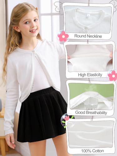 Soudittur Girls Cardigan Sweaters Cotton Long Sleeve Toddler Shrug Button Closure Knitted Dress Cover Up 3-12 Years3