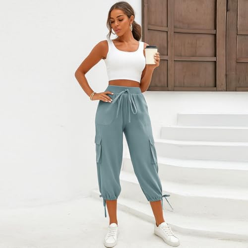 Women Capri Pants Summer Cargo Capris Quick Dry Cargo Pants Drawstring Hiking Pant with Pockets Cropped Pant4