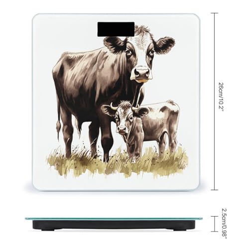 Balanza de baño digital con diseño de vaca y vidrio templado miniatura 2