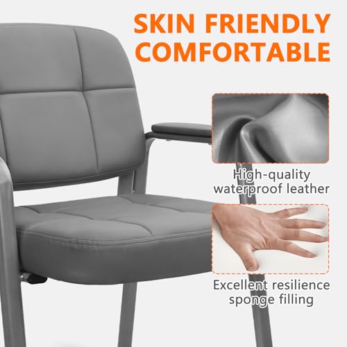 Image of CLATINA Big & Tall 500 lbs Waiting Room Guest Chair, Leather Office Reception Chair No Wheels with Padded Arms for Elderly Home Desk Conference Room Lobby Side Salon Clinic, Grey