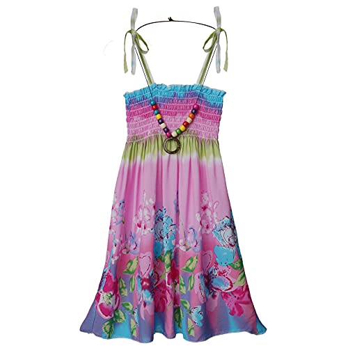 JEATHA Mädchen Böhmischer Kleid Regenbogen Sommerkleider Halfter Ärmellose Kleider Lässig A-Linie Strandkleid mit Halskette Blumen Trägerkeider...