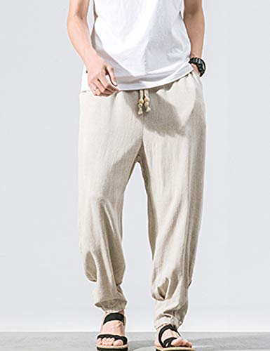 ZGZZ7 Men's Summer Casual Loose Tapered Pants Palazzo Lounge Ankle Cropped Pants Trousers4