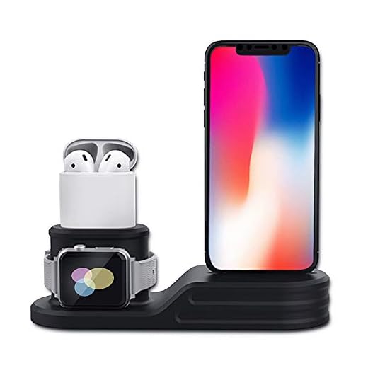 3-i-1 laddningsstativhållare kompatibel med Apple iWatch serie 5/4/3/2/1, silikonstativ för iPhone Airpods, dockningsstation för iPhone 11/11 Pro Max/XR/Xs/X/8/7/SE 2020/6/Plus