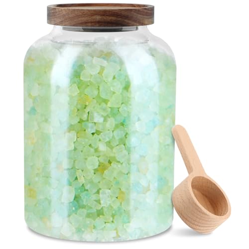 Meluvora Bath Salts Glass Jar, Bath Salt Container with Wooden Lid and Scoop, Glass Food Storage Jars for Home Decor,Tea,Spice,Cereal, Egg,Flour,Coffee(73 oz,Clear) by Meluvora - Used condition - Image 9
