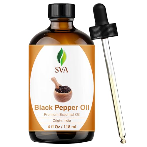 Image of SVA Black Pepper Essential Oil 4 Fl Oz - for Diffuser, Skin & Hair Care - Ideal for Massage & DIY Blends - with Dropper