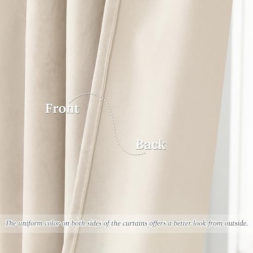 Image of StangH Beige Velvet Curtains 96 Inch Length, Luxury Warm Beige Drapes for High Ceiling Studio, Aesthetic Minimalist Room Darkening Window Coverings, W52 x L96, 2 Panels