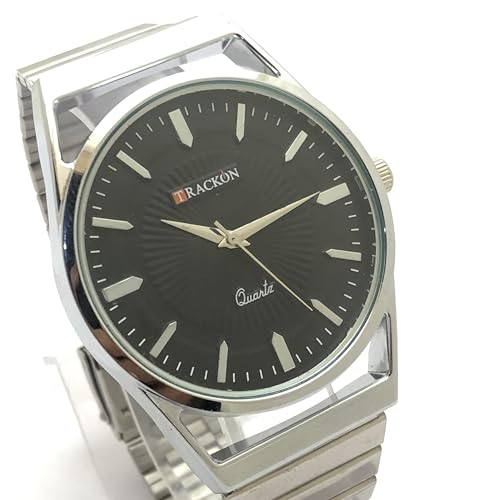 Image of C1419 Trackton Black Watch Modern & Chrome Finsh Stylish Digital Anlog Wrist Watch with Chain for Men & Boy