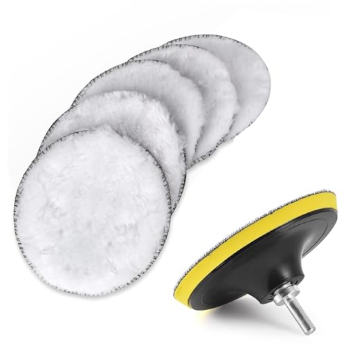 Image of STHIRA 5Pcs Wool buffing Pads with Hook and Loop Fastening, Soft Faux Wool, 3-Inch Replacement Car Polishing Pad for Scratches, Oxidation, Universal Use in Waxing and Buffing, Detailing Kit