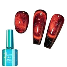 12D Cat Eye Gel Nail Polish, Bright Magnetic Diamond Cateye Glitter Gel Polish for Nail Art for Women Red 05, 7.5ml