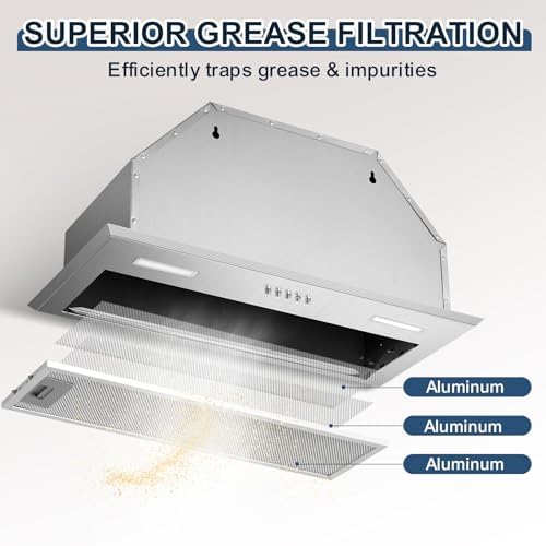 Insert Range Hood 24Inch, Built-in Kitchen Hood with 353 CFM, 3-Speed Vent Hood with Push Button Control LED Lights, Metal Filter, Suitable for Home kitchen, Compact Kitchen, Apartments — view 5
