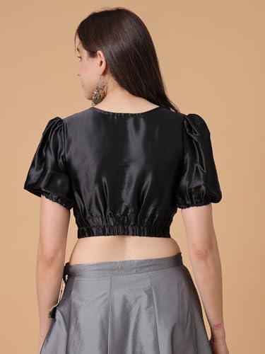 Image of Frolic Rolic Premium Silk V-Neck Blouse Readymade Saree Blouse - Designer Puff Sleeve Blouse for Wedding