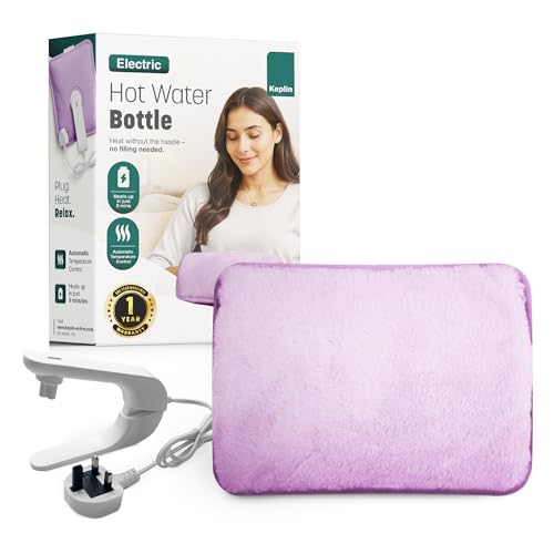 KEPLIN Rechargeable Electric Hot Water Bottle Soft & Cosy Bed, Hand & Body Warmer - Fast Heating, Auto-Shut Off Function, Over-Heat Protection & No Refill Heat Pad (Lilac, Electric Hot Bottle)