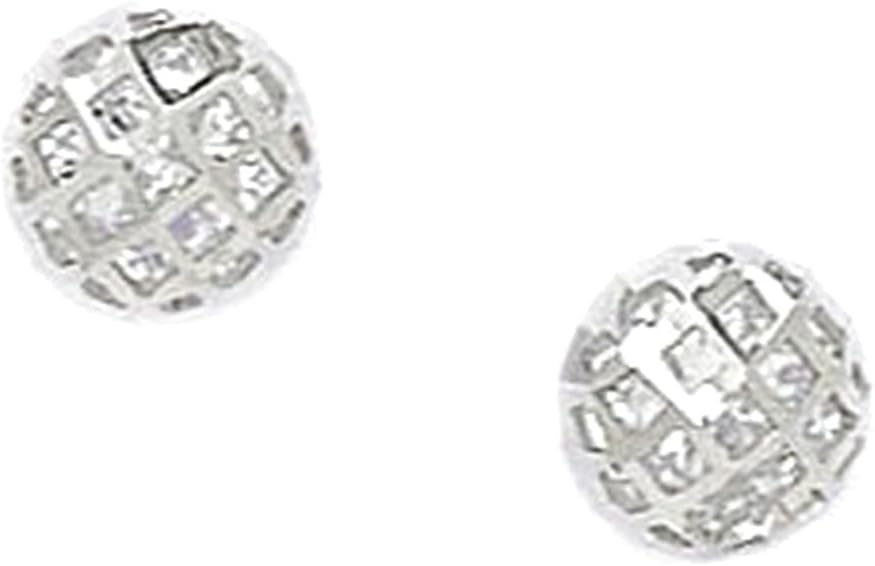 925 Sterling Silver Rhodium Plated CZ Medium Crystal Ball Screw Back Earrings 7x7mm Ball Earring for Women