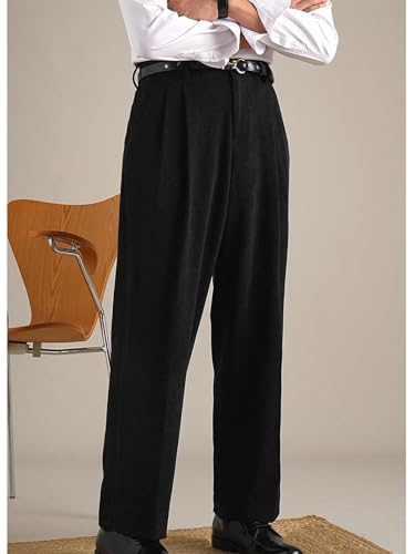 Mens Corduroy Pants Vintage Casual Straight Leg Classic Fit Pleated Dress Pants4
