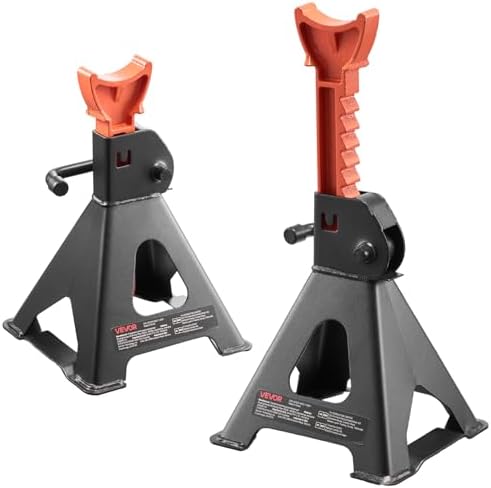 VEVOR Jack Stands, 3 Ton (6,600 lbs) Capacity, 10.8-16.3 in Adjustable Height, Heavy Duty Steel Jack Auto Stands with Locking, for Lifting SUV, Pickup, Car and UTV/ATV, 1 Pair, Black and Orange