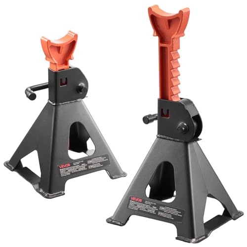 VEVOR Jack Stands, 3 Ton (6,600 lbs) Capacity, 10.8-16.3 in Adjustable Height, Heavy Duty Steel Jack Auto Stands with Locking, for Lifting SUV, Pickup, Car and UTV/ATV, 1 Pair, Black and Orange