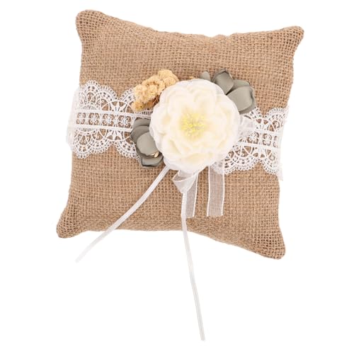 Alipis Rustic Burlap Lace Cushion Vintage Wedding Ring Holder for Engagement Ceremony Bridal Ring Pillow with Charming Aesthetic Unique Design for Proposal