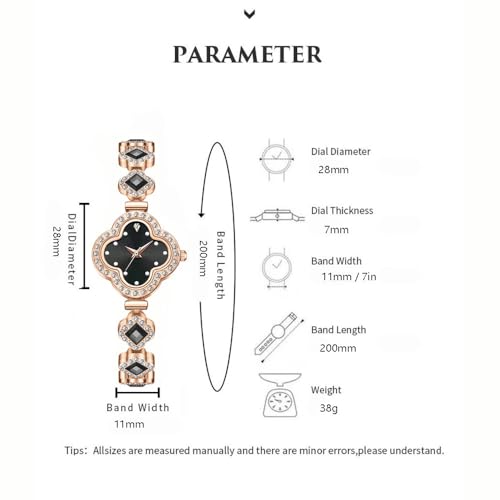 ADSBIAOYE Luxury Women Wrist Watches Unique Rose Gold Diamond Bracelet Watch Fashion Dress Quartz Watches for Women Gift (01 Black) by ADSBIAOYE - Used condition - Image 6