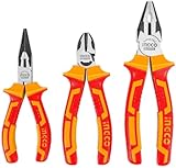 INGCO 3Pcs 1000V VDE Insulated Plier Set, 8" VDE Combination Pliers, 6" Insulated Long Nose plier, 6" Diagonal Cutting plier HIKPS28318