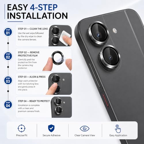 Image of FIRST MART Black Camera Ring Guard Protector for Redmi Turbo 5 | Tempered Glass with Metal Alloy Rings, HD Clear, Scratch Resistant, Case-Friendly | Pack of 1