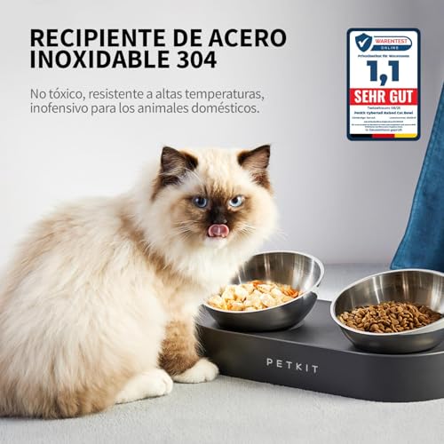 Miniatura 2 de Petkit Cybertail Cuenco Elevado E Inclinado De Acero Inoxidable, Cuenco De Alimentación Antideslizante Sin Derrames, Para Gatos Y Perros Pequeños